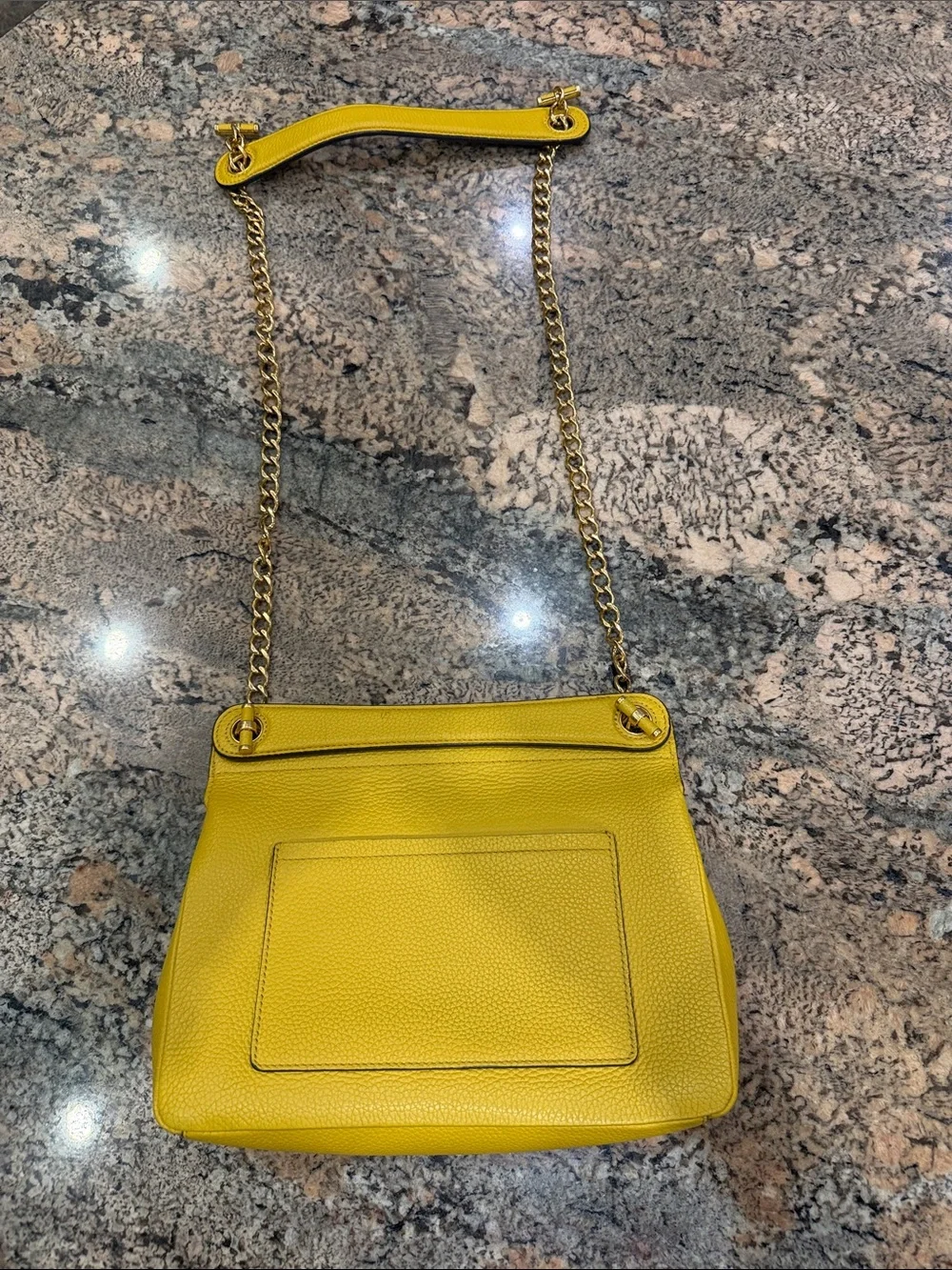Tory Burch Yellow Pebbled Leather Chain Shoulder Bag with Gold Logo